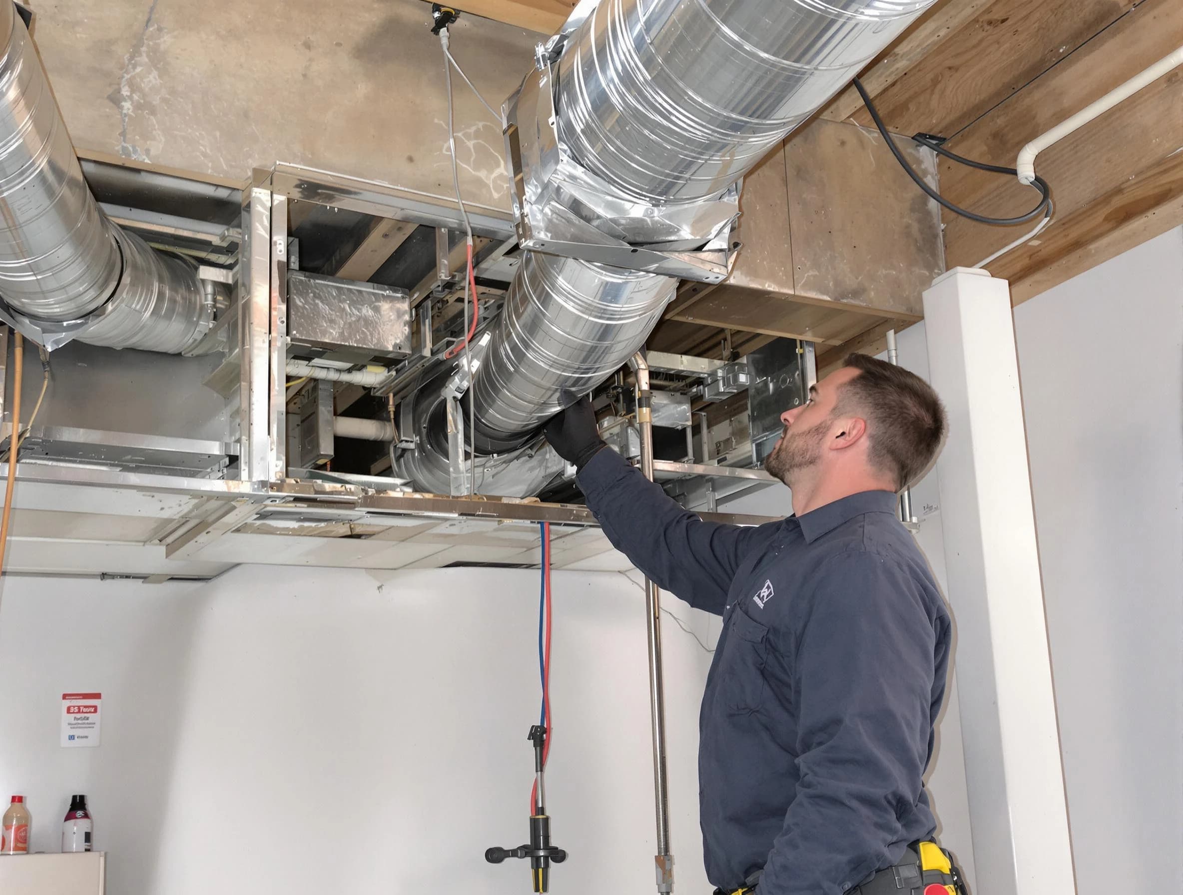 Framingham Air Duct Cleaning technician performing professional air duct repair using specialized tools in Framingham