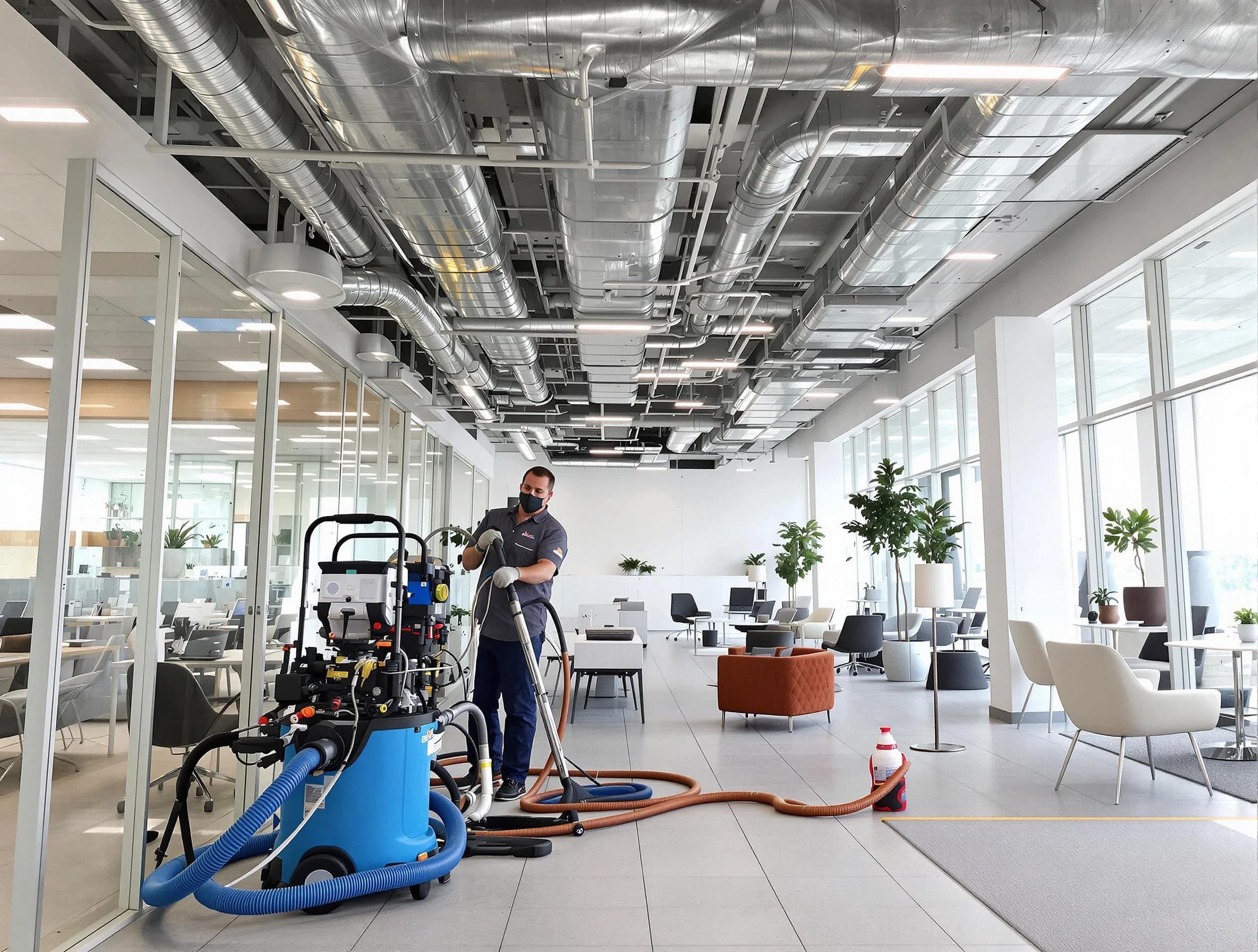 Framingham Air Duct Cleaning team conducting comprehensive commercial duct cleaning at a business location in Framingham