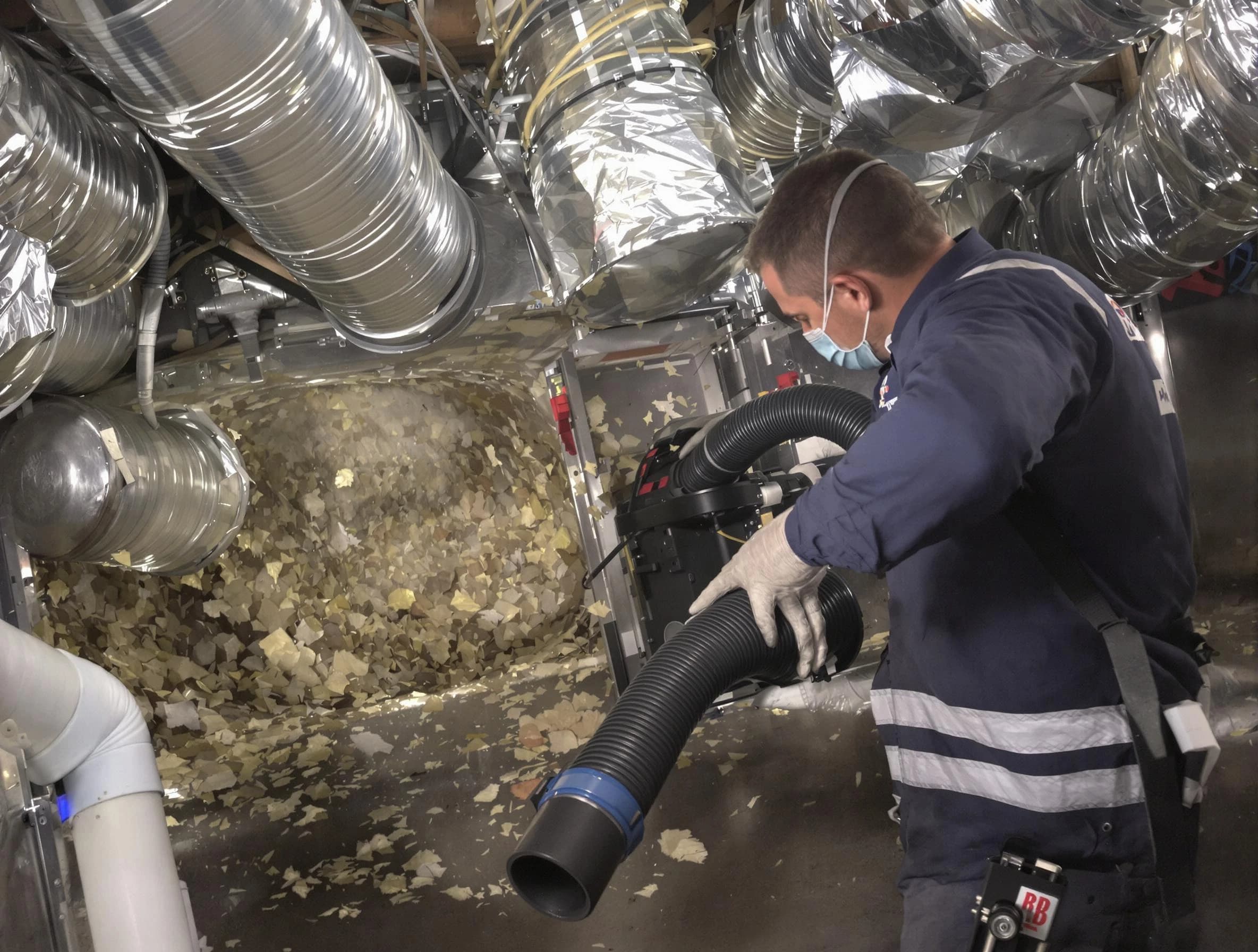 Framingham Air Duct Cleaning specialist operating negative pressure cleaning equipment for thorough duct maintenance in Framingham