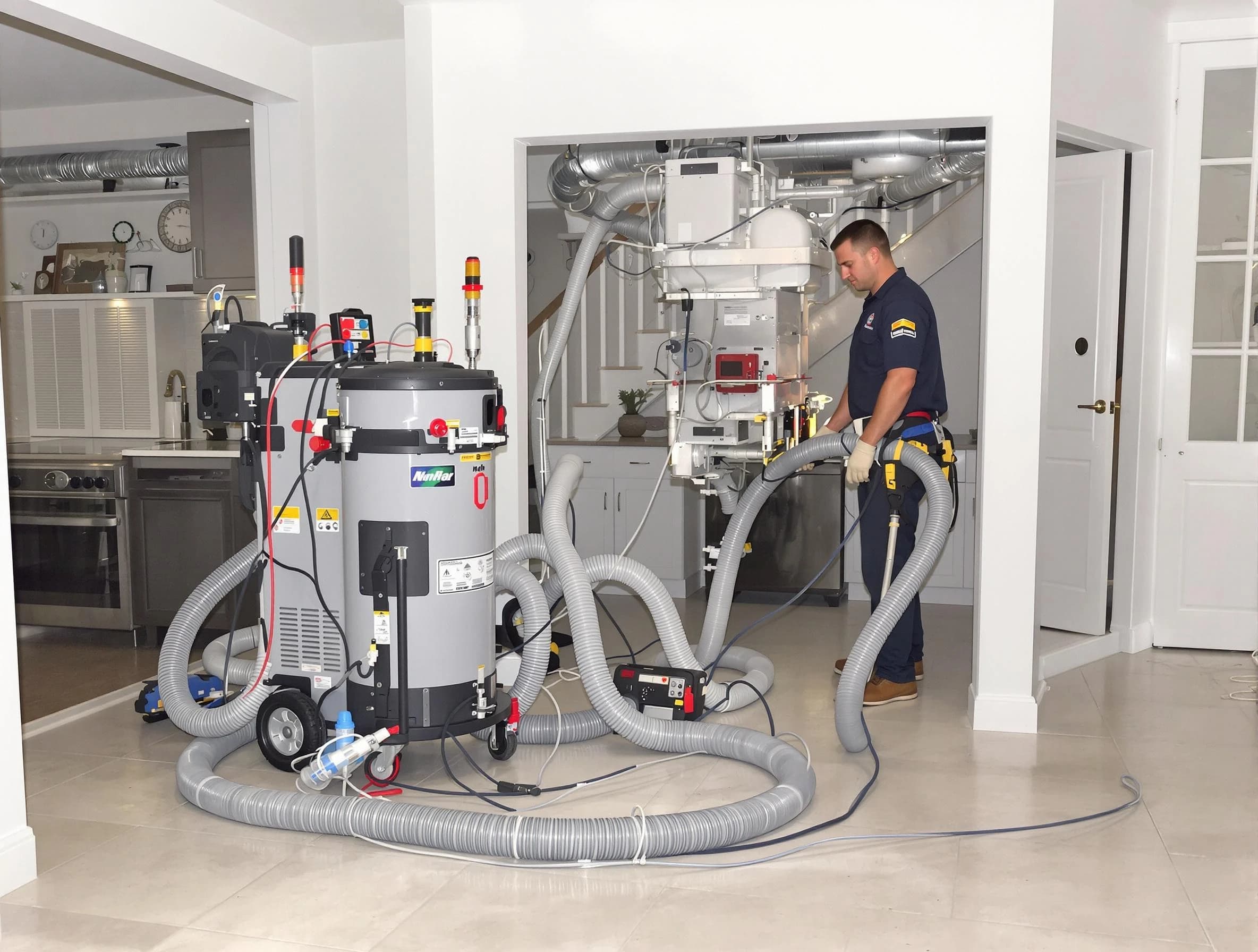 Framingham Air Duct Cleaning technician operating negative pressure cleaning equipment for thorough duct maintenance in Framingham