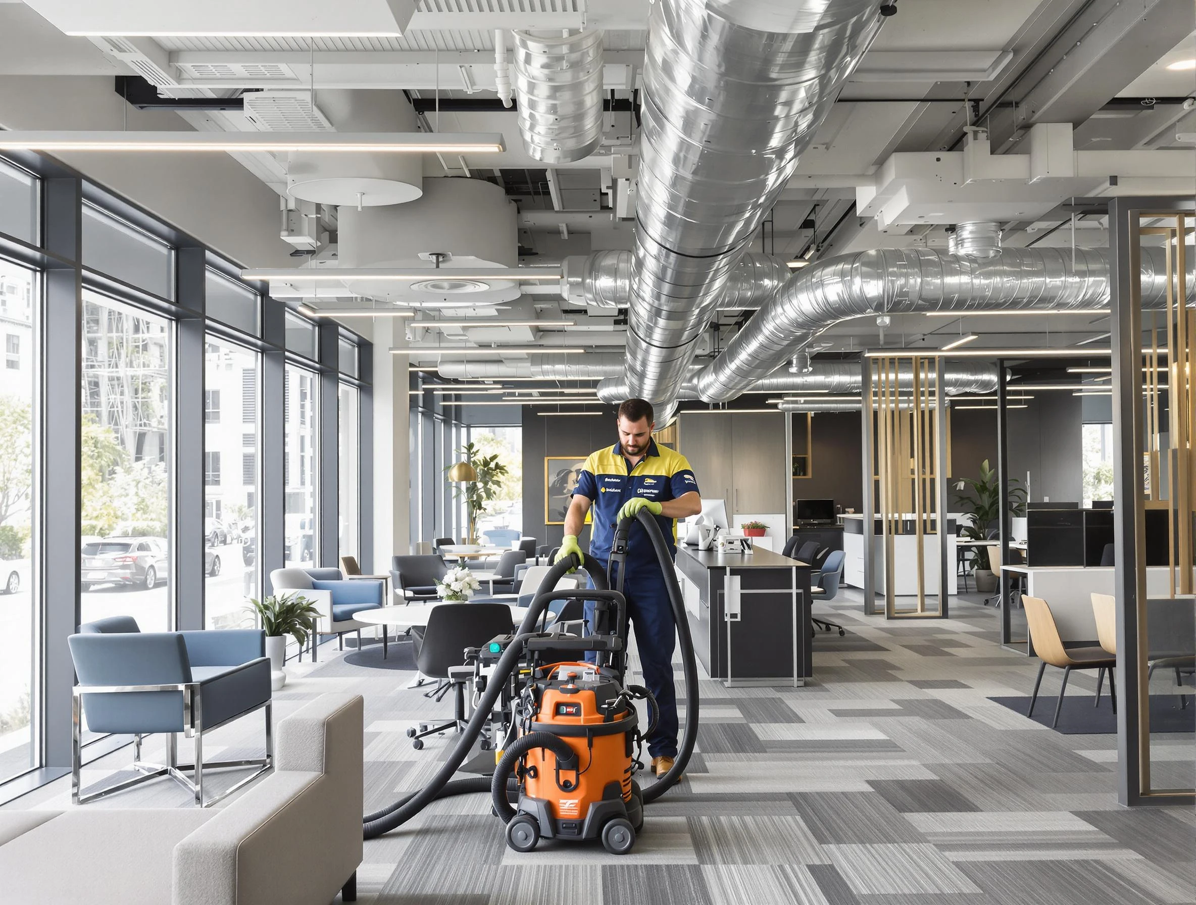 Framingham Air Duct Cleaning team performing thorough commercial duct cleaning at a Framingham business center